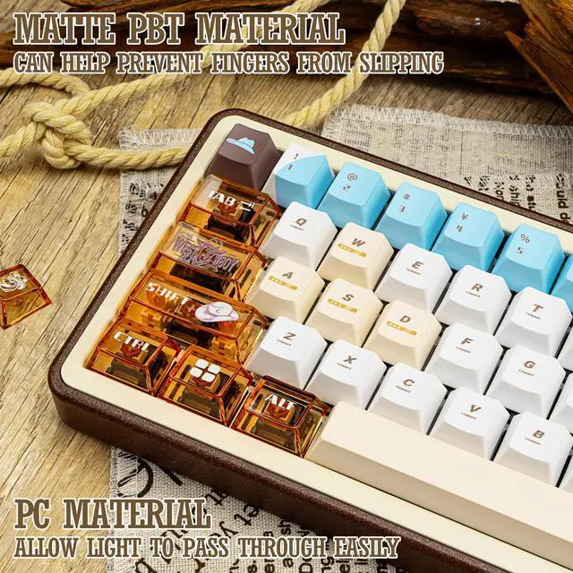 Alt view image 3 of 5 - PC+PBT Keycap Set, Transparent White and Blue Cherry Profile Keycaps, Five Side Dye Sublimation, 145 Keys Western Cowboy Theme for Mechanical Gaming Keyboard