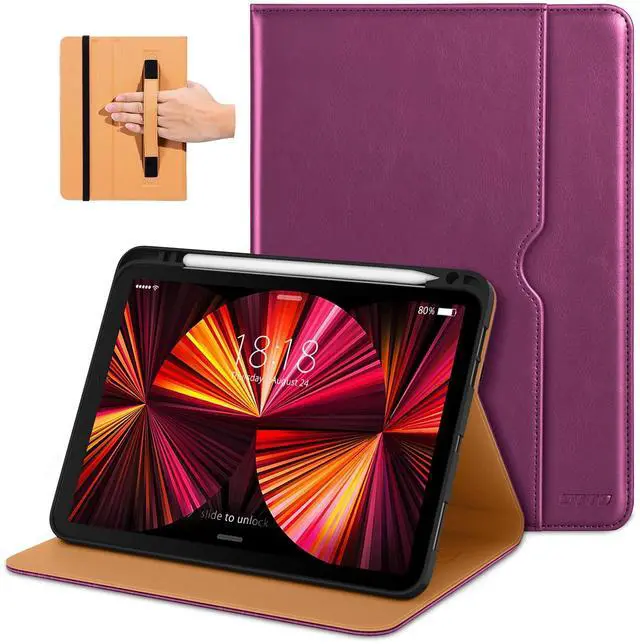 Main image of DTTO Case for iPad Pro 11 Inch 4th / 3rd / 2nd / 1st Generation 2022/2021/2020/2018,Premium PU Leather Folio Stand Cover with Hand Strap, Auto Wake/Sleep,Multiple Viewing Angles, Purple