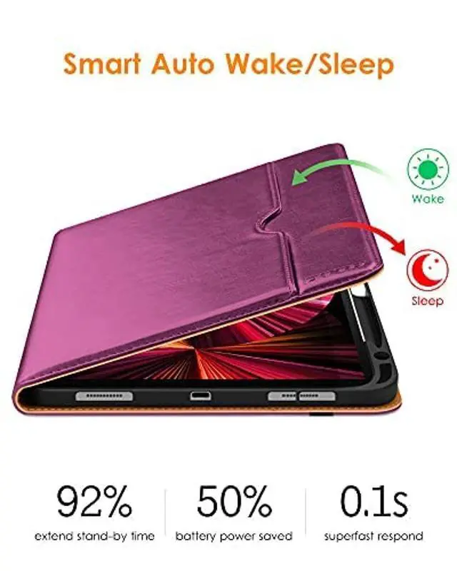 Alt view image 4 of 5 - DTTO Case for iPad Pro 11 Inch 4th / 3rd / 2nd / 1st Generation 2022/2021/2020/2018,Premium PU Leather Folio Stand Cover with Hand Strap, Auto Wake/Sleep,Multiple Viewing Angles, Purple