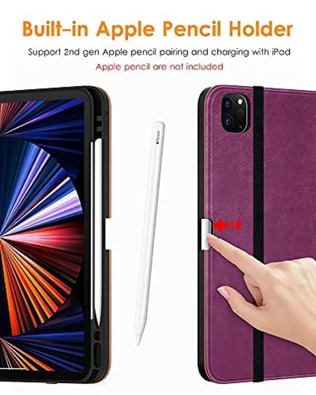 Alt view image 5 of 5 - DTTO Case for iPad Pro 11 Inch 4th / 3rd / 2nd / 1st Generation 2022/2021/2020/2018,Premium PU Leather Folio Stand Cover with Hand Strap, Auto Wake/Sleep,Multiple Viewing Angles, Purple