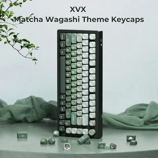 Alt view image 2 of 5 - XVX Matcha Wagashi PBT Keycaps-MOA Keycap, Custom Keyboard Keycaps 60 65 75 100 Percent, 5 Side Dye Sublimation Keycap, 132 Keys Key caps Set for Cherry Gateron MX Switches Keyboards, Gradient Green