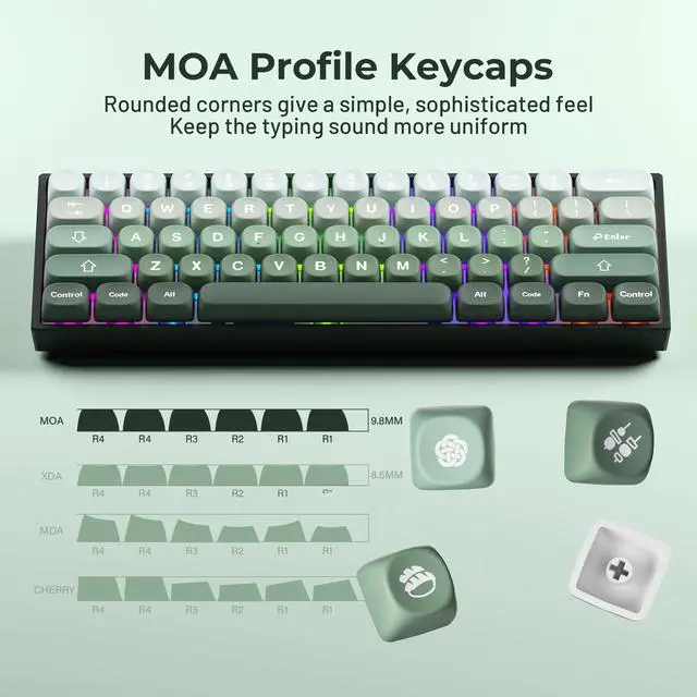 Alt view image 5 of 5 - XVX Matcha Wagashi PBT Keycaps-MOA Keycap, Custom Keyboard Keycaps 60 65 75 100 Percent, 5 Side Dye Sublimation Keycap, 132 Keys Key caps Set for Cherry Gateron MX Switches Keyboards, Gradient Green