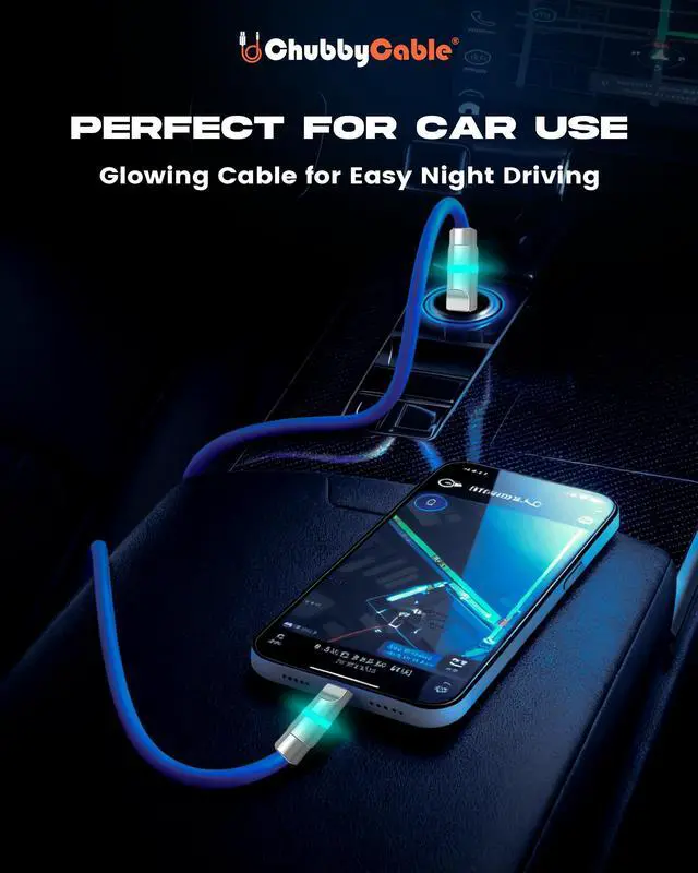 Alt view image 4 of 5 - chubbycable Neon Chubby - Fast Charge Cable with Smart Light RGB Color Gradual Light Up 100W Charging Cord LED USB C Cable Compatible with iPhone 17-15 Series, Red, Type-C to Type-C, 0.32 FT