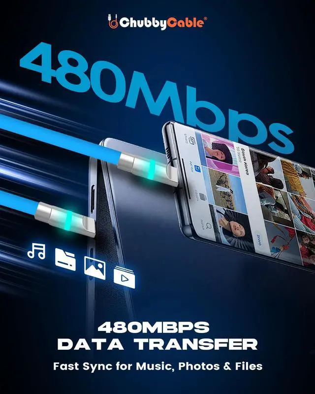 Alt view image 5 of 5 - chubbycable Neon Chubby - Fast Charge Cable with Smart Light RGB Color Gradual Light Up 100W Charging Cord LED USB C Cable Compatible with iPhone 17-15 Series, Red, Type-C to Type-C, 0.32 FT