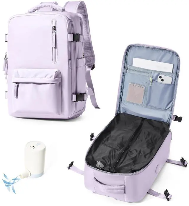 Main image of VENATIN Vacuum Backpack Travel with Pump,Personal Item Travel Bag 18x14 x 8 Inches,Travel Backpack with Vacuum System for Women,Water Resistant Business Work Laptop Backpack,Purple