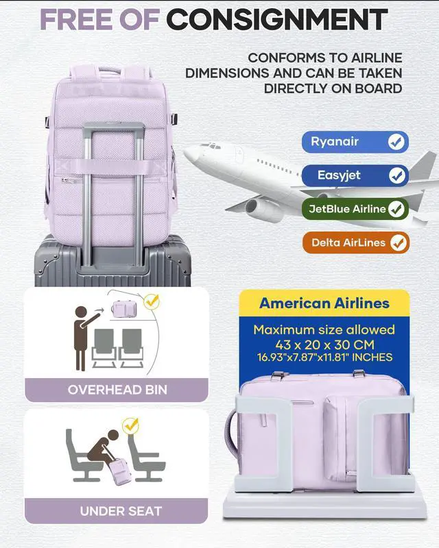 Alt view image 4 of 5 - VENATIN Vacuum Backpack Travel with Pump,Personal Item Travel Bag 18x14 x 8 Inches,Travel Backpack with Vacuum System for Women,Water Resistant Business Work Laptop Backpack,Purple