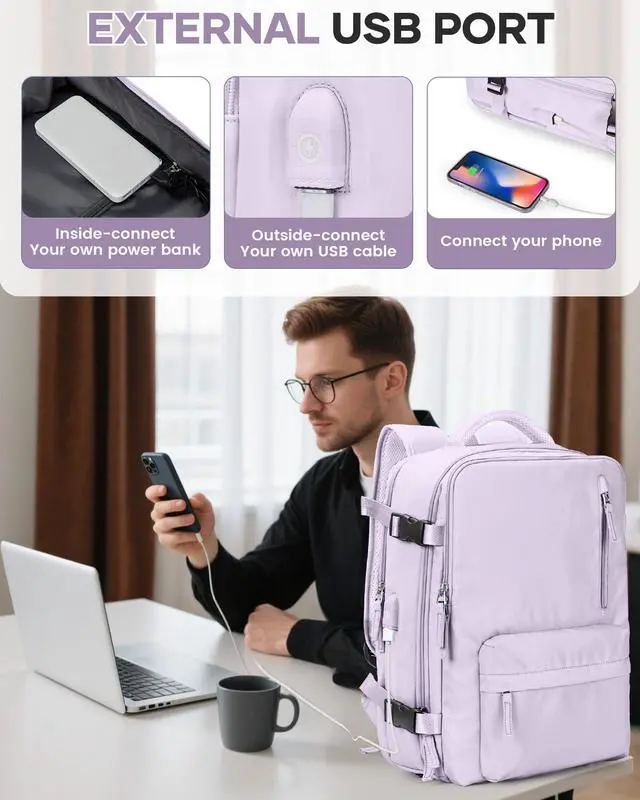 Alt view image 5 of 5 - VENATIN Vacuum Backpack Travel with Pump,Personal Item Travel Bag 18x14 x 8 Inches,Travel Backpack with Vacuum System for Women,Water Resistant Business Work Laptop Backpack,Purple