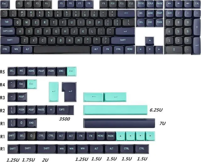 Alt view image 2 of 5 - Guffercty kred 160 Keys CSA Keycap PBT Double-Shot Ball Shape Custom Keycaps Set with 6.25u/7u Spacebar for ANSI & ISO Layout Cherry MX Gateron Kailh Switches(Shark-CSA)