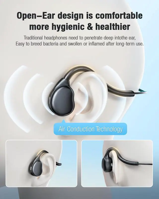 Alt view image 2 of 5 - 3.5mm Open Ear Headphones Wired headphones with Mic, 3.5mm+USB Connection, Air Conduction Wired Headset with Premium Sound Ultra-Light USB Headset Perfect for Phones Tablets PC Speakers -Black