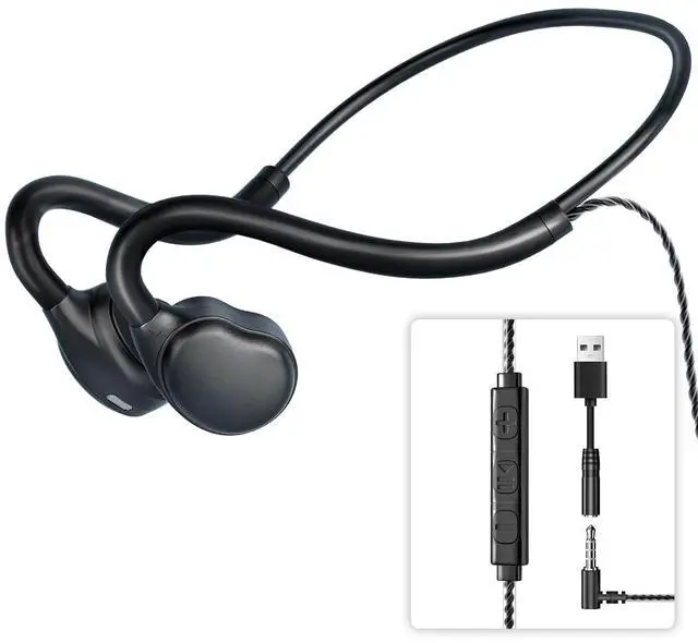 Main image of 3.5mm Open Ear Headphones Wired headphones with Mic, 3.5mm+USB Connection, Air Conduction Wired Headset with Premium Sound Ultra-Light USB Headset Perfect for Phones Tablets PC Speakers -Black