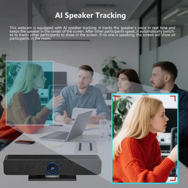 Alt view image 3 of 5 - 4K All-in-one AI Tracking Video Bar, AI Speaker Tracking, 4pcs Noise-Cancelling Mics, Speaker, Auto Framing, 4K ePTZ Camera, Suitable for High-end Meeting, Live Streaming, Video Calling