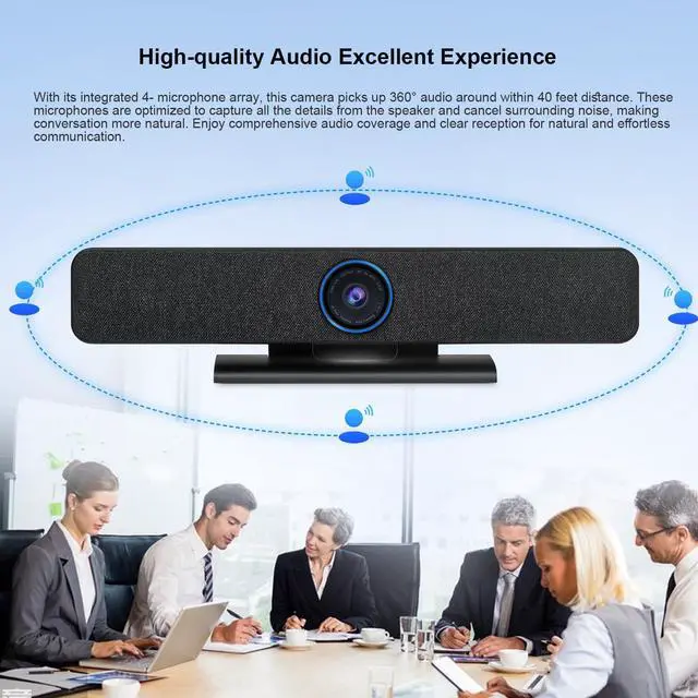 Alt view image 4 of 5 - 4K All-in-one AI Tracking Video Bar, AI Speaker Tracking, 4pcs Noise-Cancelling Mics, Speaker, Auto Framing, 4K ePTZ Camera, Suitable for High-end Meeting, Live Streaming, Video Calling