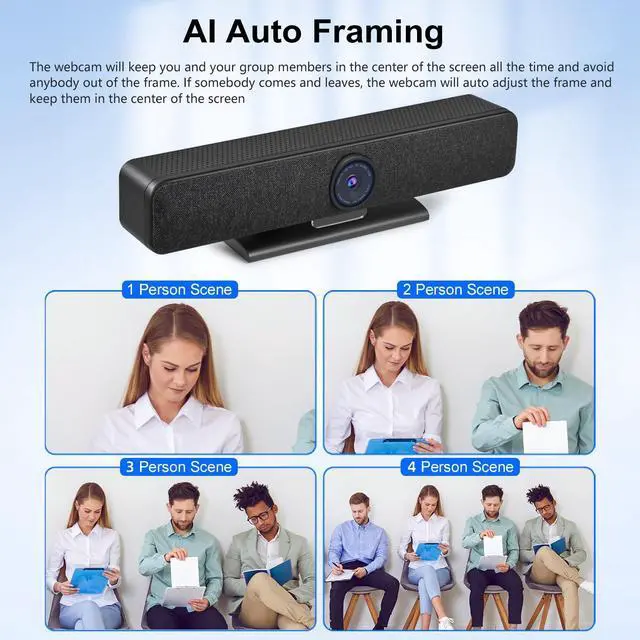 Alt view image 5 of 5 - 4K All-in-one AI Tracking Video Bar, AI Speaker Tracking, 4pcs Noise-Cancelling Mics, Speaker, Auto Framing, 4K ePTZ Camera, Suitable for High-end Meeting, Live Streaming, Video Calling