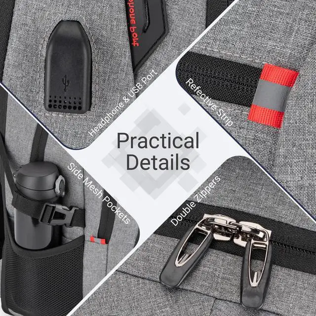 Alt view image 5 of 5 - Velaybor 40L Expandable Laptop Backpack, Anti-thief Travel Backpack with USB Charging Port, Airline Approved Business Waterproof Carry on Luggage, Fits 15.6" Laptop for Men Women