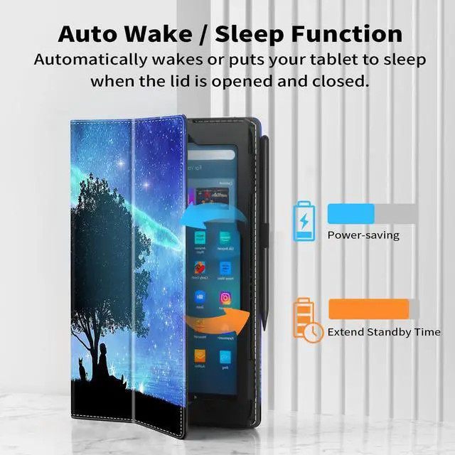 Alt view image 3 of 5 - VORI Case for All-New Amazon Kindle Fire HD 10 Tablet (13th/11th Generation 2023/2021 Release) and Fire HD 10 Plus - Slim Folding Stand Folio Cover with Auto Wake/Sleep & Hand Strap, Dreamy Starry