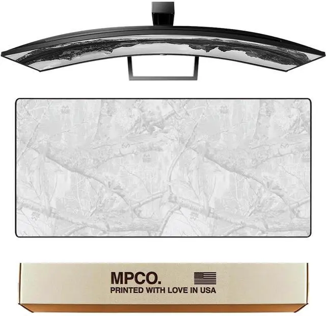 Main image of MPCO. Real Tree Large Gaming Desk Pad - 36" x 17" Duraglyde Fabric Edge Snow White  Without Logo Desk Mats - Non-Slip, Washable, Smooth Glide for Precision Gaming & Work
