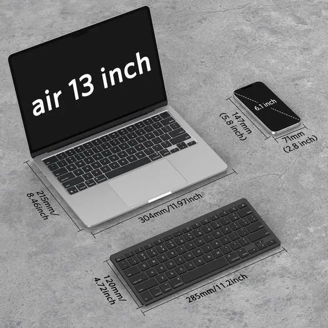 Alt view image 3 of 5 - OMOTON Bluetooth Keyboard Compatible with Mac, Compact Wireless Keyboard Compatible with MacBook Pro/Air, iMac, Mac Mini/Pro Laptop and PC, Dark Black