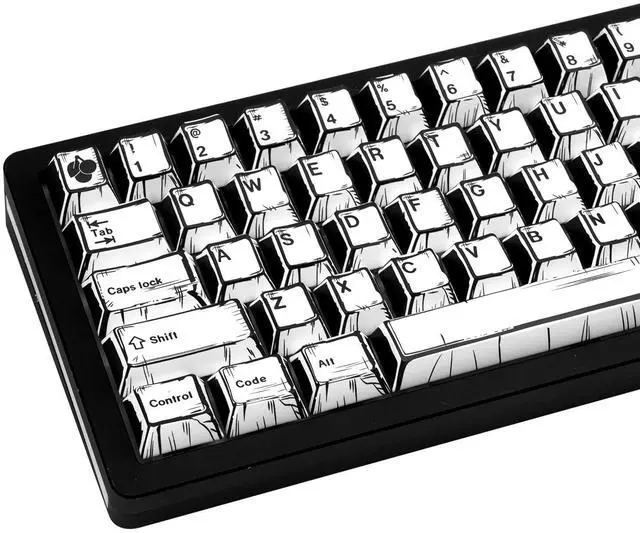 Main image of TIMSEKER 150-Key Black and White Manga PBT Keycaps, Cherry Profile, Retro Anime Style, Dye-Sublimation Custom Gaming Keycaps for ANSI ISO Layout Mechanical Keyboards, Cherry MX Compatible