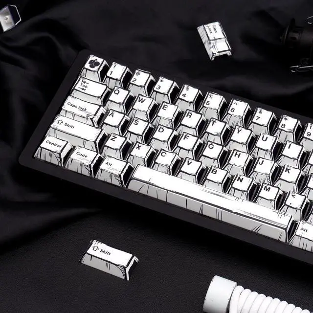 Alt view image 3 of 5 - TIMSEKER 150-Key Black and White Manga PBT Keycaps, Cherry Profile, Retro Anime Style, Dye-Sublimation Custom Gaming Keycaps for ANSI ISO Layout Mechanical Keyboards, Cherry MX Compatible
