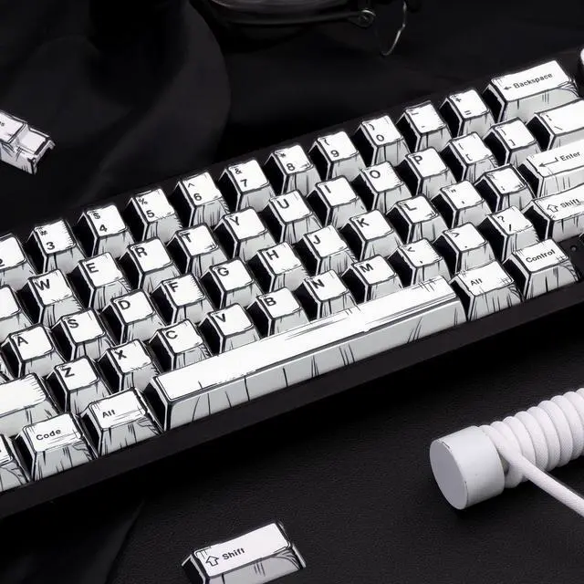 Alt view image 5 of 5 - TIMSEKER 150-Key Black and White Manga PBT Keycaps, Cherry Profile, Retro Anime Style, Dye-Sublimation Custom Gaming Keycaps for ANSI ISO Layout Mechanical Keyboards, Cherry MX Compatible