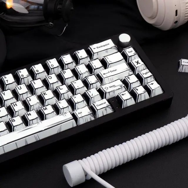 Alt view image 4 of 5 - TIMSEKER 150-Key Black and White Manga PBT Keycaps, Cherry Profile, Retro Anime Style, Dye-Sublimation Custom Gaming Keycaps for ANSI ISO Layout Mechanical Keyboards, Cherry MX Compatible