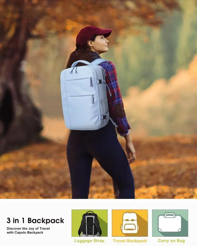 Alt view image 2 of 5 - Capolo Travel Backpack for Women Men Waterproof Laptop Backpack Airlines Approved Carry On Backpack Bag Computer Bookbag for Business, Work, Traveling Fits 15.6 Inch Laptop(Blue)