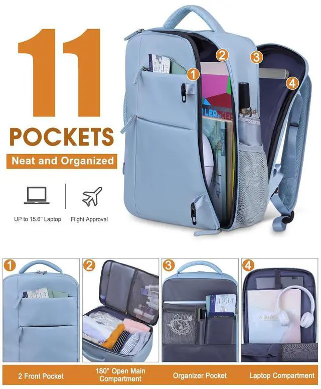 Alt view image 3 of 5 - Capolo Travel Backpack for Women Men Waterproof Laptop Backpack Airlines Approved Carry On Backpack Bag Computer Bookbag for Business, Work, Traveling Fits 15.6 Inch Laptop(Blue)