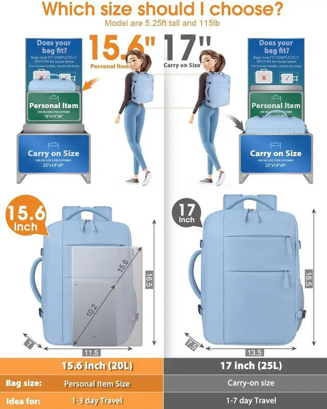 Alt view image 5 of 5 - Capolo Travel Backpack for Women Men Waterproof Laptop Backpack Airlines Approved Carry On Backpack Bag Computer Bookbag for Business, Work, Traveling Fits 15.6 Inch Laptop(Blue)