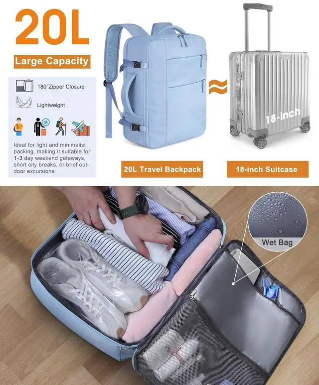 Alt view image 4 of 5 - Capolo Travel Backpack for Women Men Waterproof Laptop Backpack Airlines Approved Carry On Backpack Bag Computer Bookbag for Business, Work, Traveling Fits 15.6 Inch Laptop(Blue)