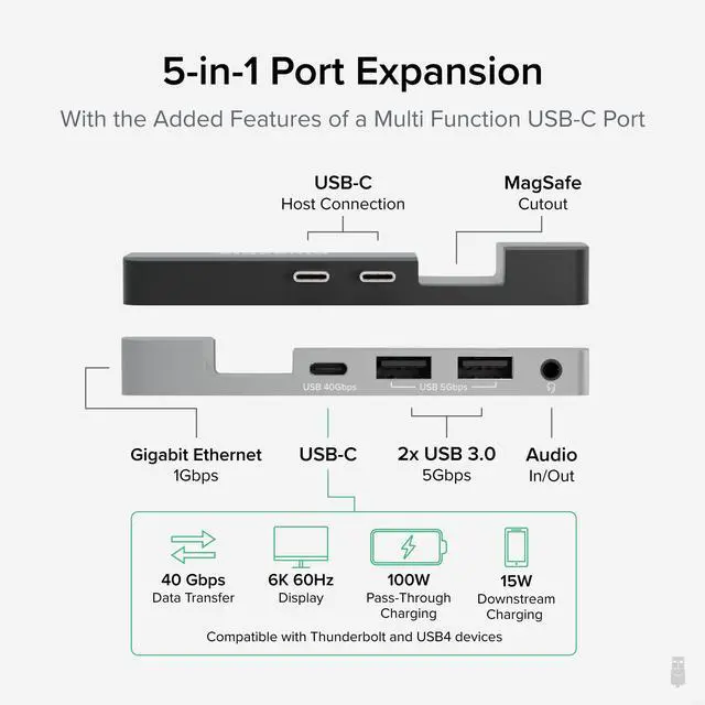 Alt view image 3 of 5 - Plugable 5-in-1 USB C Hub Multiport Adapter with USB C to DisplayPort Cable Bundle
