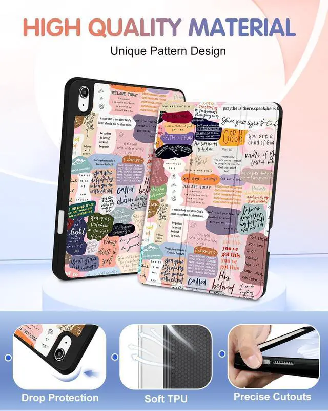 Alt view image 3 of 5 - Wazzasoft for iPad A16 Case 2025 - for iPad 10th Generation Case Cute Women Girls Kids Girly Kawaii Quotes Design with Pencil Holder Auto Sleep/Wake Tablet Cover for Apple 11/10 10.9 Inch