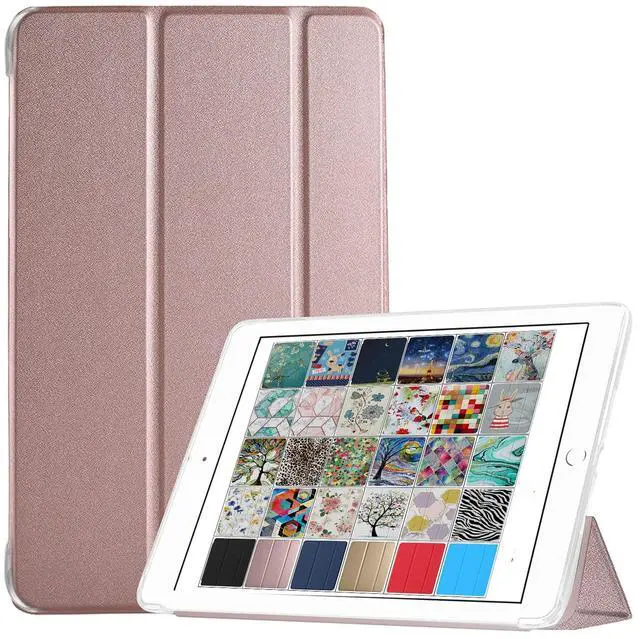 Main image of DuraSafe Cases for iPad 9.7 Inch 5 6 Air 1 2 [iPad 5th 6th Air 1st 2nd ] A1893 A1954 A1822 A1823 A1566 A1567 A1474 A1475 A1476 Trifold Lightweight Silicone Transparent Front & Back Cover -Rose Gold