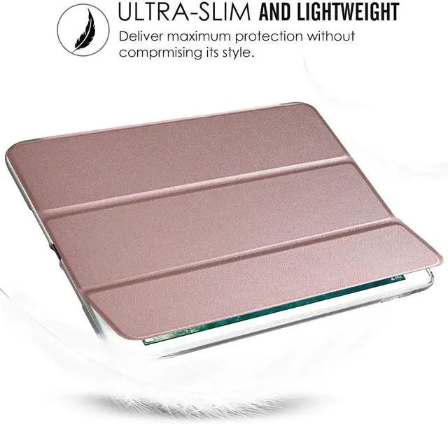Alt view image 4 of 5 - DuraSafe Cases for iPad 9.7 Inch 5 6 Air 1 2 [iPad 5th 6th Air 1st 2nd ] A1893 A1954 A1822 A1823 A1566 A1567 A1474 A1475 A1476 Trifold Lightweight Silicone Transparent Front & Back Cover -Rose Gold