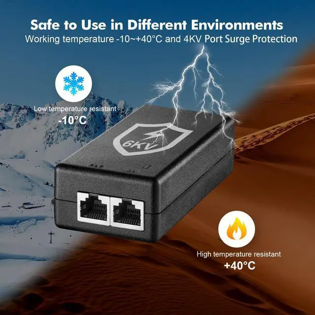 Alt view image 3 of 5 - 2.5 Gigabit PoE+ Injector 30W, 802.3af/at Power Over Ethernet YuLinca Adapter, 100/1000/2500Mbps, Plug & Play, Distance Up to 100 Meters (328 ft.)