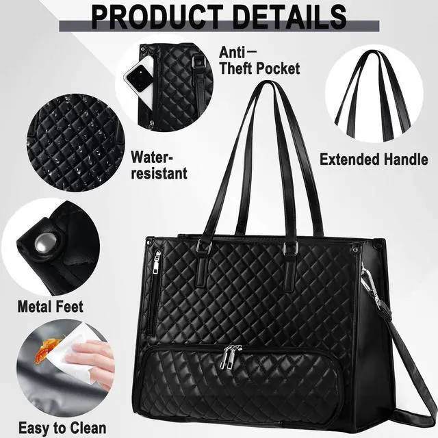 Alt view image 3 of 5 - URSKYTOUS Laptop Tote Bag for Women 2 in 1 PU Leather Work Bag with Insulated Lunch Compartment 16.5 Inch Lunch Bag with Purse Large Capacity Computer Handbag Black Business Tote for Office Travel