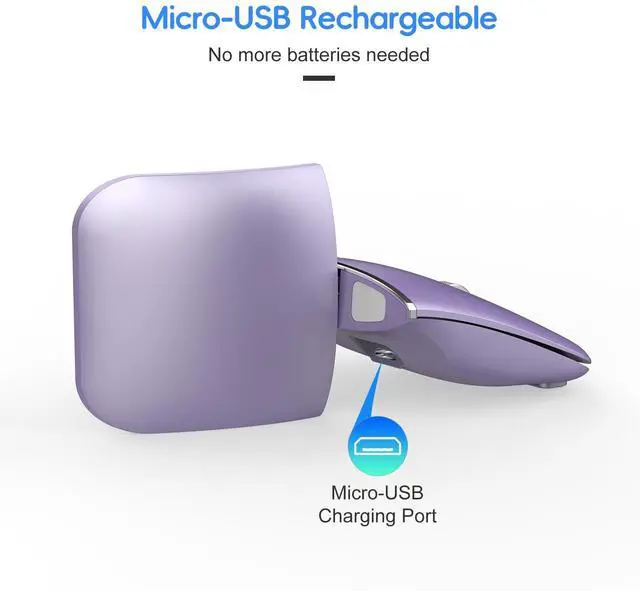 Alt view image 3 of 5 - Foldable Bluetooth Travel Mouse,Wireless Portable 2.4G Arc Mice,Multi-Device (Bluetooth+2.4G),360° Rotating Rechargeable Flat Mice for Desktop PC Laptops Tablets-Purple
