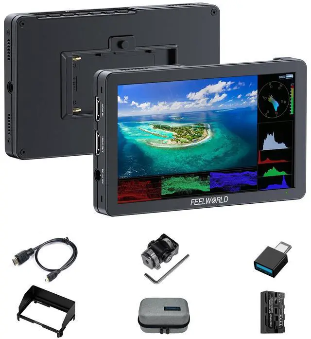 Main image of FEELWORLD 6 Inch Video Camera Field Monitor,4k HDMI Aluminium DSLR Monitor with F550 Battery and Carrying Bag, 3D LUT, Focus Assist, Histogram for Film Production T6