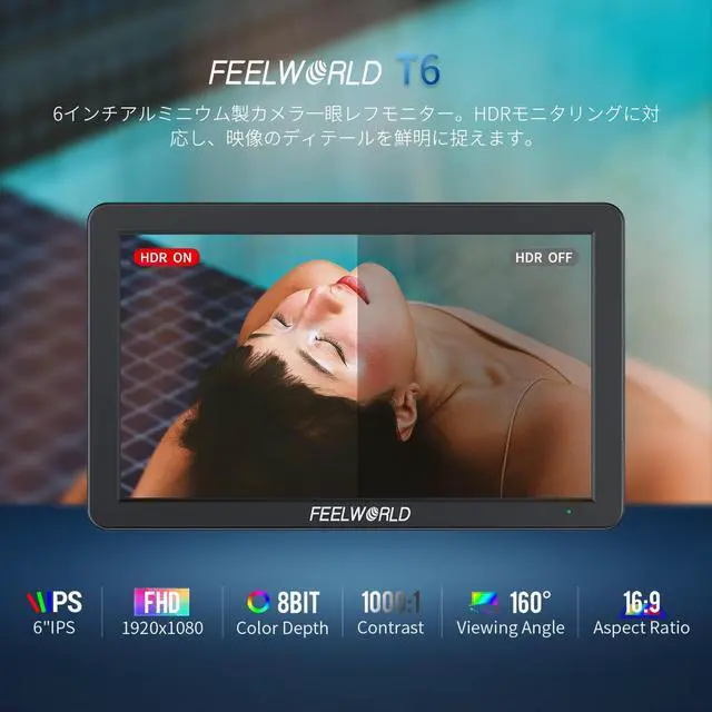 Alt view image 2 of 5 - FEELWORLD 6 Inch Video Camera Field Monitor,4k HDMI Aluminium DSLR Monitor with F550 Battery and Carrying Bag, 3D LUT, Focus Assist, Histogram for Film Production T6