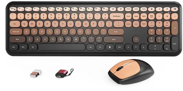 Main image of HotFox Wireless Keyboard and Mouse Combo, Full-Size Retro Typewriter Keyboard with Round Keycaps, Ergonomic Design for Windows PC, Home and Office Use -Red