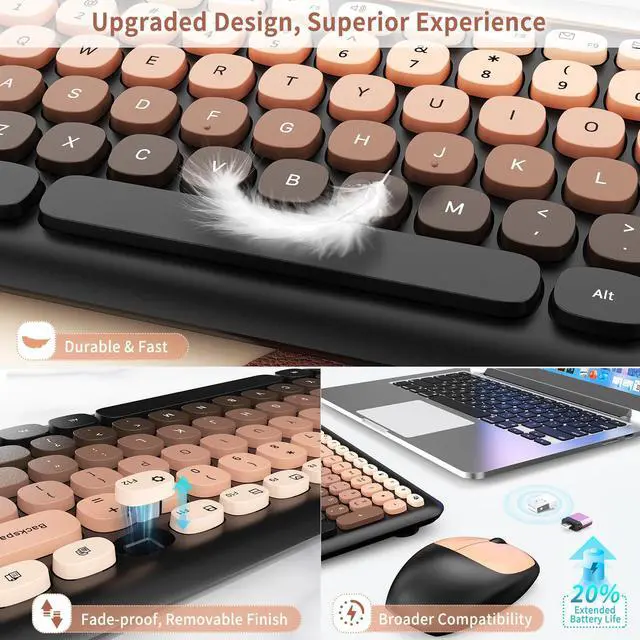 Alt view image 5 of 5 - HotFox Wireless Keyboard and Mouse Combo, Full-Size Retro Typewriter Keyboard with Round Keycaps, Ergonomic Design for Windows PC, Home and Office Use -Red