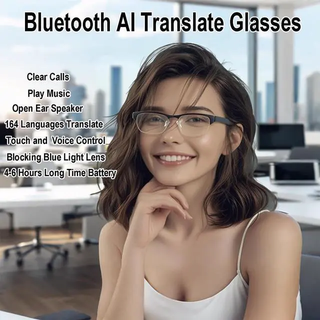 Alt view image 3 of 5 - Meagtlva AI Smart Glasses with Real-Time Translation for 164 Languages,Bluetooth 5.4 Translate Glasses for Men Women,Blue Light Blocking,Hand-Free for Travel & Business (AI Translate-Silver)