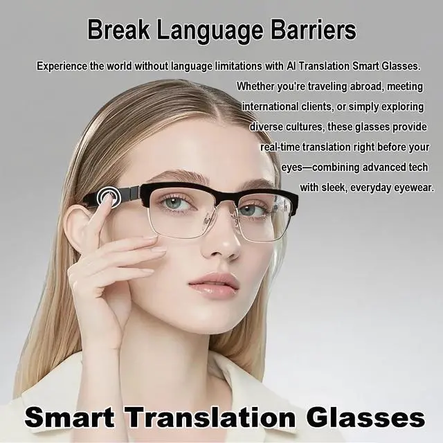 Alt view image 4 of 5 - Meagtlva AI Smart Glasses with Real-Time Translation for 164 Languages,Bluetooth 5.4 Translate Glasses for Men Women,Blue Light Blocking,Hand-Free for Travel & Business (AI Translate-Silver)
