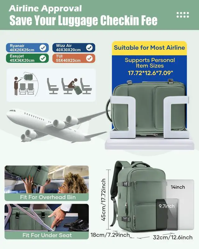 Alt view image 2 of 5 - suradar Vacuum Travel Backpack with Pump Vacuum Compression Seal Vacpack Air Backpacks Laptop Backpack for Women Men Carry on Backpacks Personal Item Travel Bag Luggage Flight Approved Dark Green