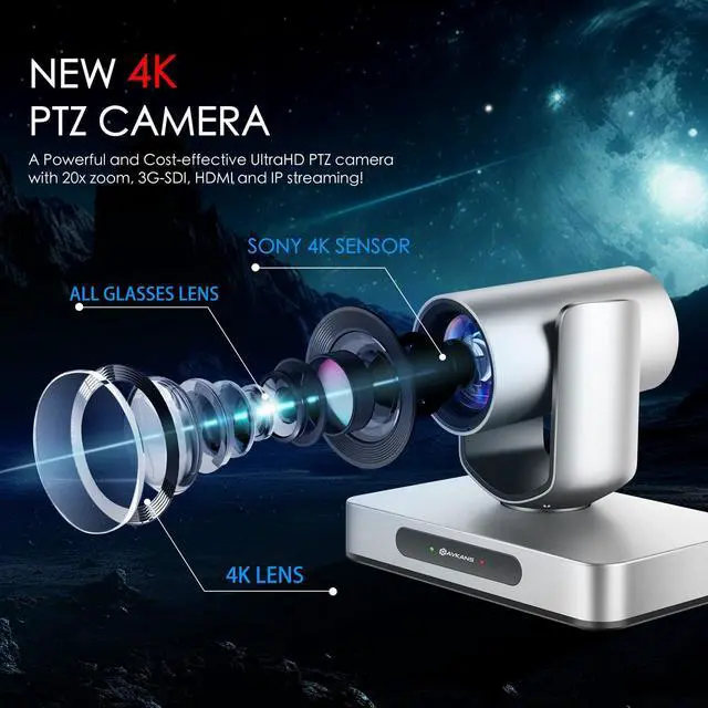 Alt view image 3 of 5 - AVKANS 4K NDI PTZ Camera with AI Tracking, 20X HDMI SDI PTZ Camera 4K with IP Live Streaming for Church Worship Live Events,PoE Support