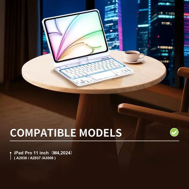 Alt view image 2 of 5 - iPad Keyboard Case,for 2024 iPad Pro 11-inch(M4) Transparent Keyboard case Featuring RGB backlighting, 360° Rotating trackpad, and Stylus Slot,White