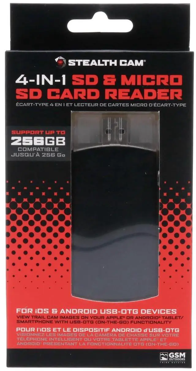 Alt view image 2 of 5 - Stealth Cam 4-in-1 Card Reader for iOS & Android Phone Tablet PC USB-C/MicroUSB/USB 2.0/Lightning, Hunting Scouting Trail Camera SD/MicroSD Multi-Port Memory Card Adapter