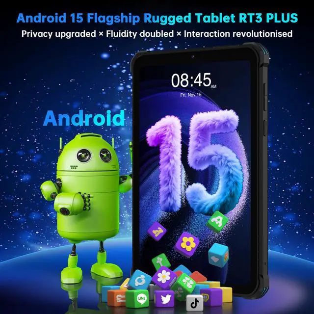 Alt view image 2 of 5 - OUKITEL RT3 Plus Rugged Android 15 Tablet, 16GB+128GB 1TB Expandable Waterproof Tablets, 8 Inch HD Display, 1100mAh Battery Industrial Tablet PC, 16MP+8MP, IP68&IP69K, 4G Dual SIM/BT5.0/OTG/NFC, Black