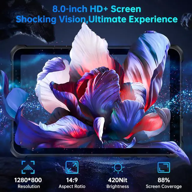Alt view image 5 of 5 - OUKITEL RT3 Plus Rugged Android 15 Tablet, 16GB+128GB 1TB Expandable Waterproof Tablets, 8 Inch HD Display, 1100mAh Battery Industrial Tablet PC, 16MP+8MP, IP68&IP69K, 4G Dual SIM/BT5.0/OTG/NFC, Black