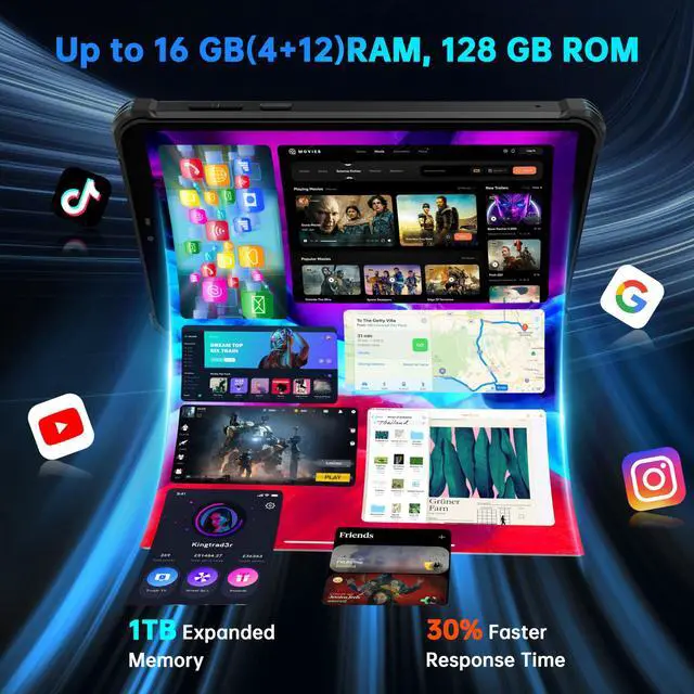 Alt view image 4 of 5 - OUKITEL RT3 Plus Rugged Android 15 Tablet, 16GB+128GB 1TB Expandable Waterproof Tablets, 8 Inch HD Display, 1100mAh Battery Industrial Tablet PC, 16MP+8MP, IP68&IP69K, 4G Dual SIM/BT5.0/OTG/NFC, Black