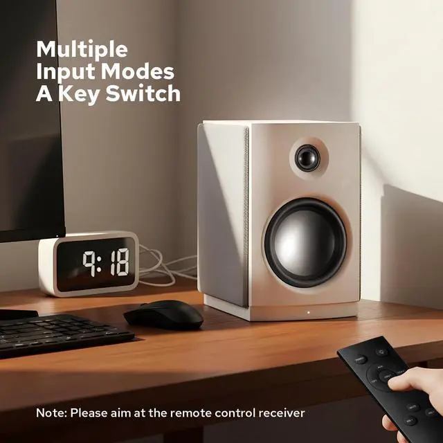 Alt view image 2 of 5 - HiVi-Swans OS-10 HiFi Stereo Speakers, Bluetooth 5.0 Active Computer Bookshelf Speakers - 4'' Dynamic Woofer, Powered Desk Speakers 62w RMS with Touch Control for PC/Phone/TV - White